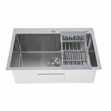 kangten 304 Stainless Steel Waterfall Kitchen Sink Large Single Slot Integrated Sink - Silver - View 2