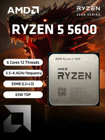 AMD Ryzen 5 5600 3.5GHz Base Frequency 6-Core 12-Thread Desktop Processor CPU, AM4 Socket, No Integrated Graphics, Suitable For High-End PC Enthusiasts Gaming PC, Without Heatsink Fan, No Packaging