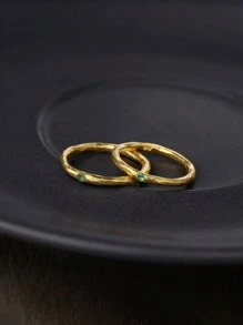 1pc S925 Pure Silver Original Green Zirconia Elegant Retro Matte Simple Women's Ring, Versatile For Everyday Wear And Gifting, Suitable For Ladies - Frosted Simple Women's Ring - View 2