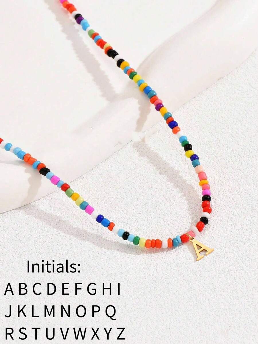 1 pieza Collar elegante con iniciales para niñas, collar de cuentas de colores con 26 letras, collar de joyería con iniciales significativas