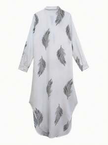 Loose Shirt Dress With Buttons Front, Casual Solid Color Split Hem Dress In Spring And Autumn, Shirt Dresses For Women - trắng - Xem 3