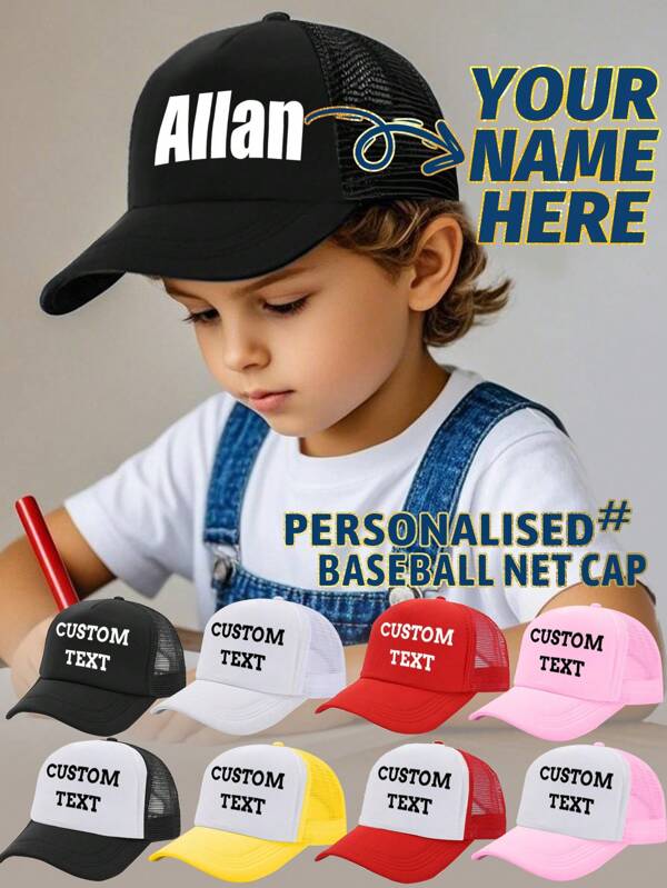 1 pezzo Cappellino da camionista personalizzato per bambini, cappello da sole traspirante in rete, adatto per raduni di squadra, uscite all'aperto, personalizzazione della classe scolastica, ottimo come regalo, multifunzionale, decorativo, con lettera, elegante, moderno, colorato, carino, adorabile, casual, personalizzato, unico, regalo ideale per lui, regalo ideale per lei