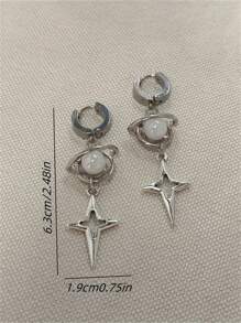 1 par de pendientes con colgante de estrella cuadrangular con estilo - Adecuado para uso diario, fiesta y viaje de las mujeres como regalo de joyería