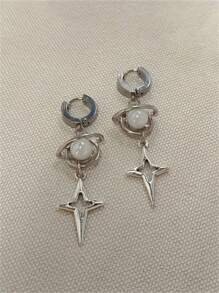 1 par de pendientes con colgante de estrella cuadrangular con estilo - Adecuado para uso diario, fiesta y viaje de las mujeres como regalo de joyería