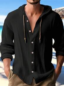 Men's Hooded Shirt - màu đen - Xem 2