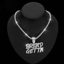 Unique Hip-Hop Fully Iced Out Double Line Rhinestone Letter "BREADGETTA" Pendant Niche Design Tennis Necklace Jewelry - Multicolor - View 16
