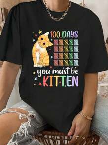 100% Cotton 100th Day Of School Cat You Must Be Kitten Student Kids T-Shirt - Black - View 1
