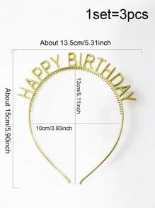 3pcs Random Birthday Party Hair Hoop, Metallic Plastic Birthday Hair Hoop For Party Back To School Valentine Day - Multicolor - View 3