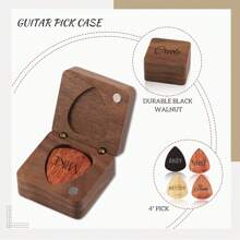 1 PC Personalized Guitar Picks, Custom Wooden Guitar Pick Case Box With Engraving, Wood Guitar Pick Organizer Music Gift For Guitarist Musician - Walnut - View 4