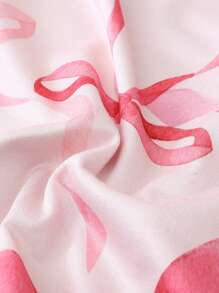 2 件夏季女士睡衣套装，带蝴蝶结印花 V 领纽扣上衣和裤子，舒适家居休闲睡衣套装，两件套 - 粉色 - 查看 8