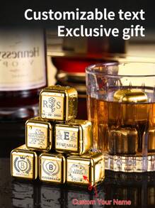Customized 304 Stainless Steel Reusable Ice Cubes, For Fast Cooling Wine And Whiskey, Bar Cocktail Whiskey Beer Beverage Ice Stone Gift Set, Engraved Letter Whiskey Stone Set, Gift For Him, Home Bar Essentials, Drink Stones, Gifts For Drinkers, Christmas Gifts For Him,Multi-Functional, ,Anti-Mold,Ornamental,Reusable,Exquisite,Stylish,High-Quality,Colorful,Modern,Custom,Personalized,Unique, Gift For Father,Wedding Essentials - Gold - View 12