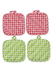 2pcs/4pcs Heat Resistant Pot Holder, Checkered Square Insulation Pad, Multi-Functional Quilted Insulation Mat For Kitchen, Dining Room, Tabletop, Baking - Red - View 13