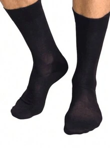 3 Pares Calcetas de Vestir para Hombre, Negras, Suaves, Resistentes, Elásticas, Resorte Alto - Calcetas Largas Negras para Caballero o Unisex - Blanco y Negro - Ver 1