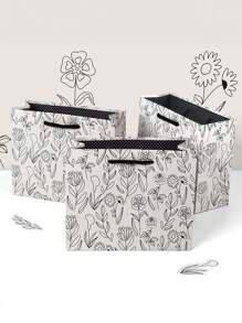 1 套 2/5 件灰色方形白卡纸花卉线条画图案礼品手提袋，纸质包装袋 - 彩色 - 查看 4