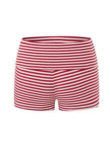 Women's Summer Slim Yoga Shorts Casual Solid Color Fold Over Low Waist Lounge Shorts - 紅色 - 查看 6