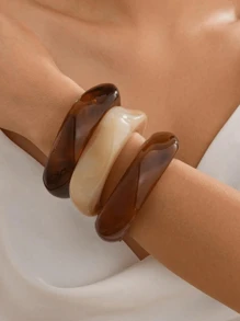 3 件不对称亚克力半透明手链，时尚百搭（手工制作，表面略有瑕疵） - 彩色 - 查看 1