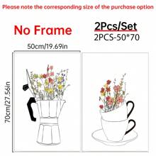 Conjunto de 2 carteles de impresión en lienzo estilo nórdico, arte de pared de lienzo con taza de café y flores, pintura artística para decorar la sala de estar, dormitorio, baño, oficina, pasillo, cocina, sin marcos, arte de pared moderno, carteles para habitación, elementos de decoración de habitación, decoración del hogar, decoración de habitación estética, decoración occidental