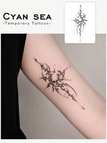 Cyan sea 1 件防水、防汗、不反光临时纹身贴纸，哥特风格简约月亮神秘霸气图腾艺术抽象系列，适合时尚人士日常使用，艺术仿真纹身英文艺术短句派对礼物和礼品创意