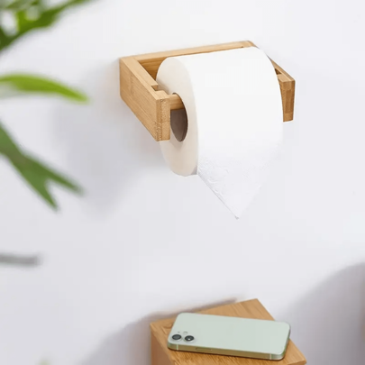 Porte-papier toilette, Porte-papier en bambou, Porte-rouleau de papier toilette en bambou, Porte-rouleau de papier toilette mural, avec vis - Facile à installer et à retirer, structure en bois parfaite pour la salle de bain, la cuisine et plus de décoration de salle de bain et d'organisation de la maison, décoration d'automne, rentrée des classes