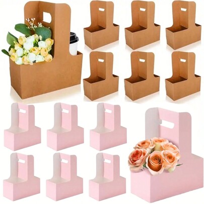 Bolsas de regalo con diseño de ramo de flores de papel kraft marrón y rosa, material de papel, portador de bebida con asa para 2 tazas, empaque para arreglos florales, caja portapapers. Perfectas para decoraciones de Día de San Valentín, Día de la Madre y bodas, regalos de cumpleaños para hombres, cajas de regalo para hombres, bolsas de regalo a granel, bolsas de regalo azules, Día de San Valentín, regalos del Día de San Valentín, regalos para el Día de la Madre, regalos para damas de honor, regalos de graduación, regalos de boda, cumpleaños, novia, boda