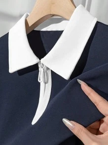 Girls' Half-Zip Polo Shirt, Teens 13-16Y, Colorblock Simple Back To School