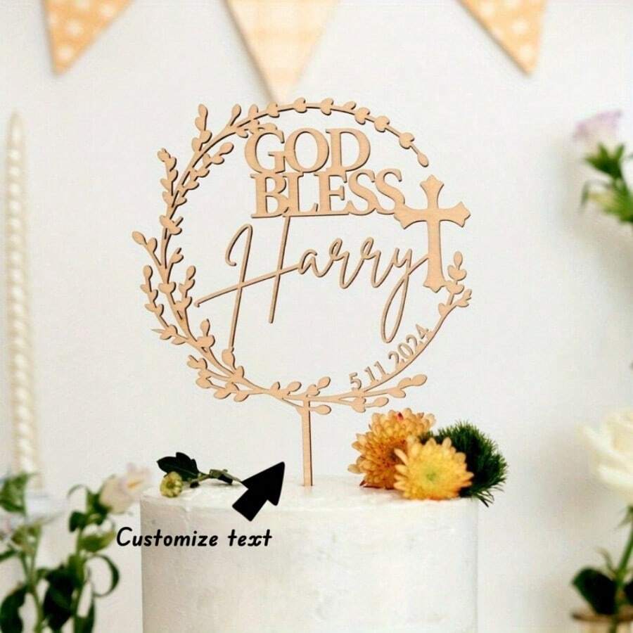 1 pieza Decoración personalizada para pastel de acrílico con texto personalizado - Diseño elegante de Dios bendiga para celebraciones y eventos especiales - Accesorio decorativo único para mesa de postres, multifuncional, ornamental, anti-moho, adorable, de alta calidad, personalizado, único, para ella, novia, familia, amigos, hijo, estudiantes, trabajadores, niños, para aniversarios, para cumpleaños, para bodas, para graduación, para inauguración de casa, listo para brunch, ambiente cálido, hogar y vida, etiquetas personalizadas para pasteles, artículos esenciales de cocina - Multicolor - Ver 1