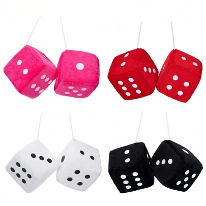 Pair Fuzzy Plush Dice Car Hanging Ornament, Red With White Dots Soft Plush Dice Car Decoration Car Rear View Mirror Hanging Accessories