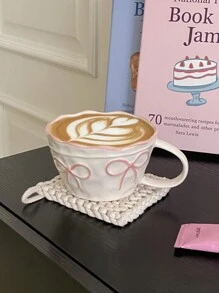 CMYD Studio 1 pieza Taza cerámica con lazo, delicada taza de pareja de gran capacidad con diseño minimalista de lazo, adecuada para decoración del hogar, beber agua, cena a la luz de las velas, latte art, regalo para el Día de San Valentín y festividades, obsequio exquisito para volver al colegio - Multicolor - Ver 5