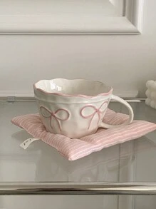 CMYD Studio 1 pieza Taza cerámica con lazo, delicada taza de pareja de gran capacidad con diseño minimalista de lazo, adecuada para decoración del hogar, beber agua, cena a la luz de las velas, latte art, regalo para el Día de San Valentín y festividades, obsequio exquisito para volver al colegio - Multicolor - Ver 2