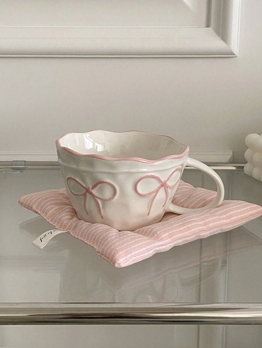 CMYD Studio 1 pieza Taza cerámica con lazo, delicada taza de pareja de gran capacidad con diseño minimalista de lazo, adecuada para decoración del hogar, beber agua, cena a la luz de las velas, latte art, regalo para el Día de San Valentín y festividades, obsequio exquisito para volver al colegio