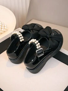 Mädchen glänzende schwarze Schleifen Dekor Mode niedliche flache Loferschuhe, weich und bequem