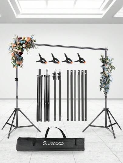 A Set Of Party Background Stand, Large Size 200cm * 300cm Adjustable Photo Background Stand, With 4 Spring Clips, Stand Clips, Christmas Party, Christmas Decoration, Halloween Party, Birthday Party, Holiday, DIY Background Cloth For Use