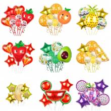 1 Set de decoración de globos con diseño de frutas, que incluye globos de aluminio con forma de fresa, naranja, plátano, sandía, naranja, aguacate y piña, perfecto para decorar una fiesta de cumpleaños con temática hawaiana