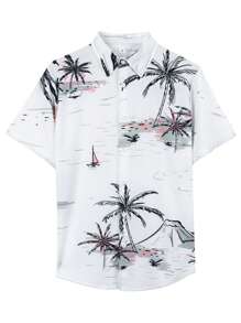 Mens Summer Hawaiian Shirts Short Sleeve Casual Aloha Beach Top Vacation Party Tropical Style Flower Shirts Button Down - White - View 5