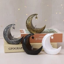 1 pieza Linterna de estrella y luna retro de LED de plástico, color dorado, blanco, negro, plateado para Oriente Medio, Ramadán, oración islámica, luna nueva, decoración de Eid Mubarak, regalo
