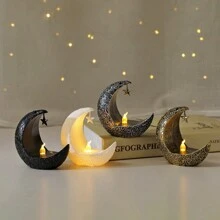 1 pieza Linterna de estrella y luna retro de LED de plástico, color dorado, blanco, negro, plateado para Oriente Medio, Ramadán, oración islámica, luna nueva, decoración de Eid Mubarak, regalo