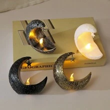 1 pieza Linterna de estrella y luna retro de LED de plástico, color dorado, blanco, negro, plateado para Oriente Medio, Ramadán, oración islámica, luna nueva, decoración de Eid Mubarak, regalo