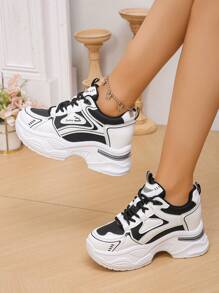 Brown Casual Women's Platform Sneakers, New Versatile Thick Sole Sport Shoes For Petite