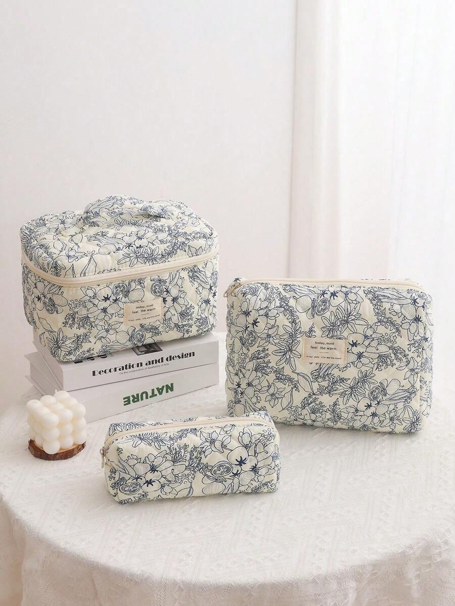 大容量印花化妆包，带提手，便携式美妆工具收纳包，女士印花加厚化妆包，旅行收纳包，美妆化妆包，旅行化妆品收纳包，旅行洗漱包，家居必备。化妆包，化妆袋，化妆包，化妆品收纳包，化妆袋，包，梳妆台，化妆袋，化妆包，包，小化妆包，化妆袋，圣诞礼物，小包，手拿包/小手提包，化妆品收纳包，小包，刷子收纳袋，迷你小包，大容量小包，女士礼物，圣诞礼物，女士礼物创意 - 藏蓝色 - 查看 1