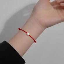 1pc Simple 925 Sterling Silver Clover Braided Red String Bracelet, Fresh & Chic, Luck, Holiday Gift, Suitable For Daily Wear - Silver - View 9