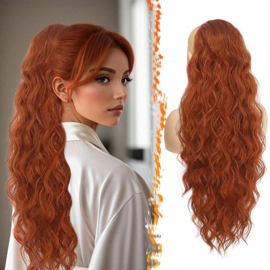 BARSDAR Ponytail Extension With Drawstring, 66cm Long Curly Wavy Ponytail Hairpiece Hair Extension For Women Synthetic Ponytail Hair Extension