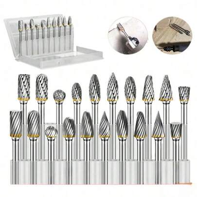 10 件装碳化钨毛刺套装，金属雕刻钻孔抛光钻头，适用于木工雕刻