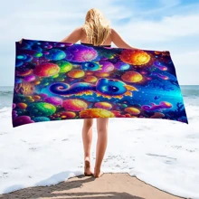 1pc Absorbent Beach Towel With Aquatic Animal Print, Quick Dry Swimming Towel, Soft & Comfortable Pool Towel, Suitable For Men And Women, Beach Essential Summer,Holiday