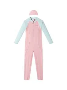 Annil 男童和女童夏季弹力面料防晒长袖游泳浮潜儿童泳衣粉色 - 粉色 - 查看 2