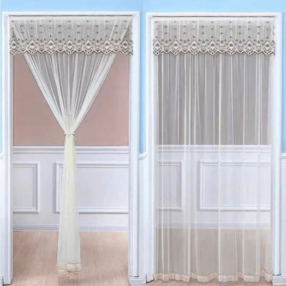 1 pieza Cortina de puerta de tela con lazos y bucles de 100*200cm, sin necesidad de taladrar, anti mosquitos y moscas, para uso en primavera y verano, para divisor de habitaciones y dormitorios