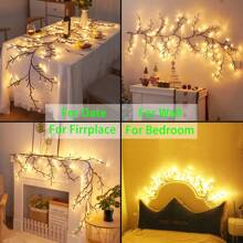 1 PC 96 LED 6Ft Flexible Brown Vine Bendable Willow Fairy Lights With 8 Modes Twinkle Artificial Tree Branches For Wall Tabletop Stairs Wedding Party Decorations USB Powered For Indoor Room Home Decor ,With 20 Fixed Buckles- Perfect For Bedroom, Party, And Holidays  Decorations - Plastic Lamp Shade, Low Voltage Operation