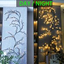 1 PC 96 LED 6Ft Flexible Brown Vine Bendable Willow Fairy Lights With 8 Modes Twinkle Artificial Tree Branches For Wall Tabletop Stairs Wedding Party Decorations USB Powered For Indoor Room Home Decor ,With 20 Fixed Buckles- Perfect For Bedroom, Party, And Holidays  Decorations - Plastic Lamp Shade, Low Voltage Operation
