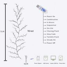 1 PC 96 LED 6Ft Flexible Brown Vine Bendable Willow Fairy Lights With 8 Modes Twinkle Artificial Tree Branches For Wall Tabletop Stairs Wedding Party Decorations USB Powered For Indoor Room Home Decor ,With 20 Fixed Buckles- Perfect For Bedroom, Party, And Holidays  Decorations - Plastic Lamp Shade, Low Voltage Operation
