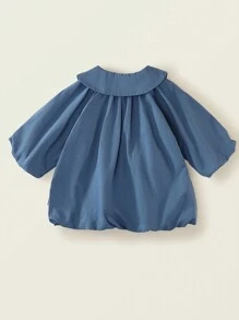 1 pièce Robe fleurie ample à col évasé bleue, Printemps