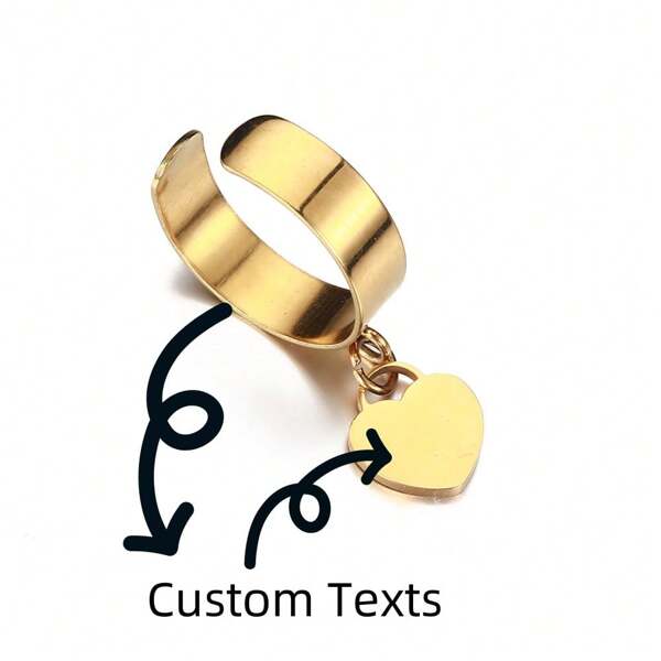 1pc Custom-Made Exquisite Multi-Tower Design Stainless Steel Lock & Heart Pendant Adjustable Ring